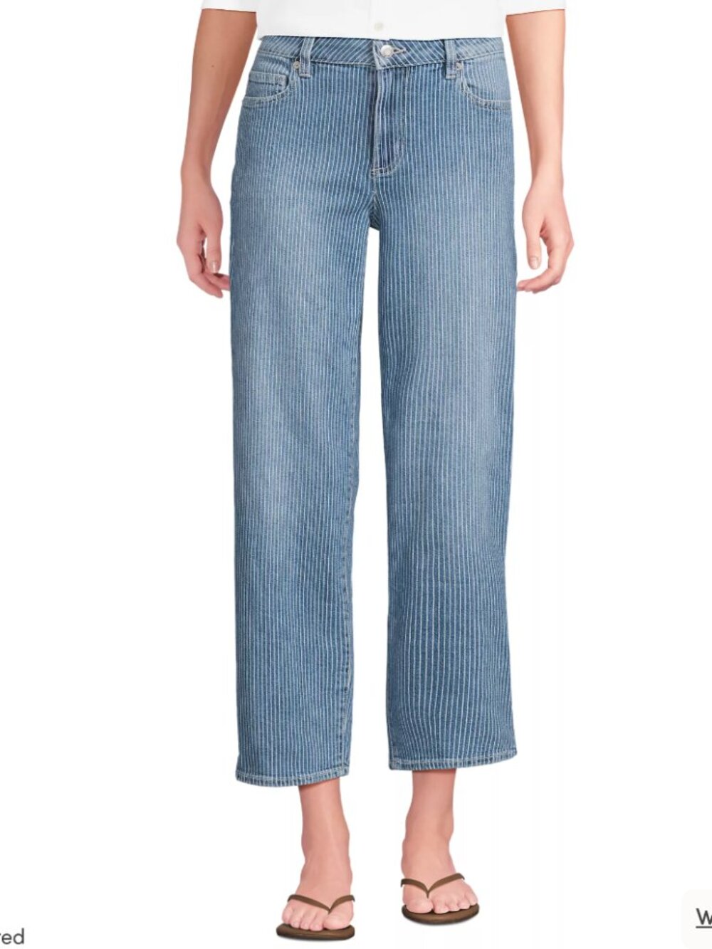 Lands' End Soft Denim Mid Rise Relaxed Straight Crop Jeans, Striped, Size 8